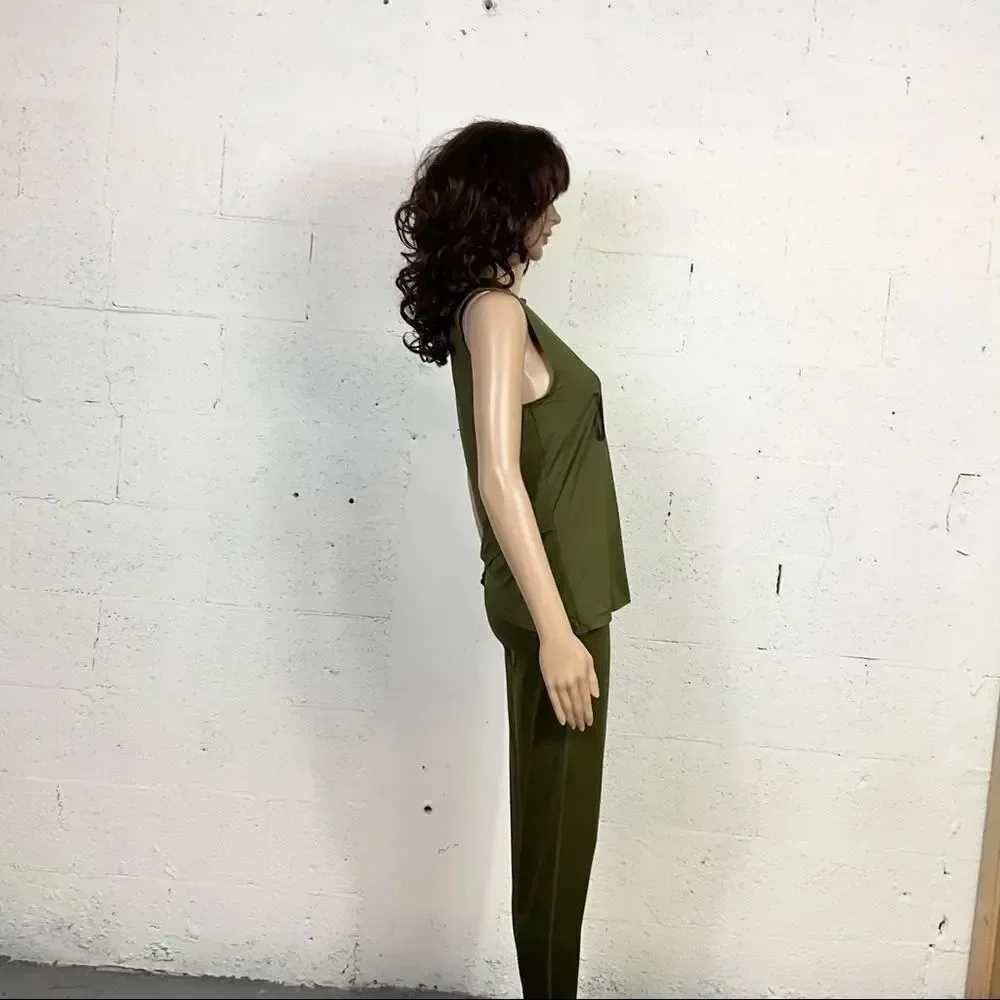Nike Just Do It Army Green Black Muscle Tank Leggings Matching Set M